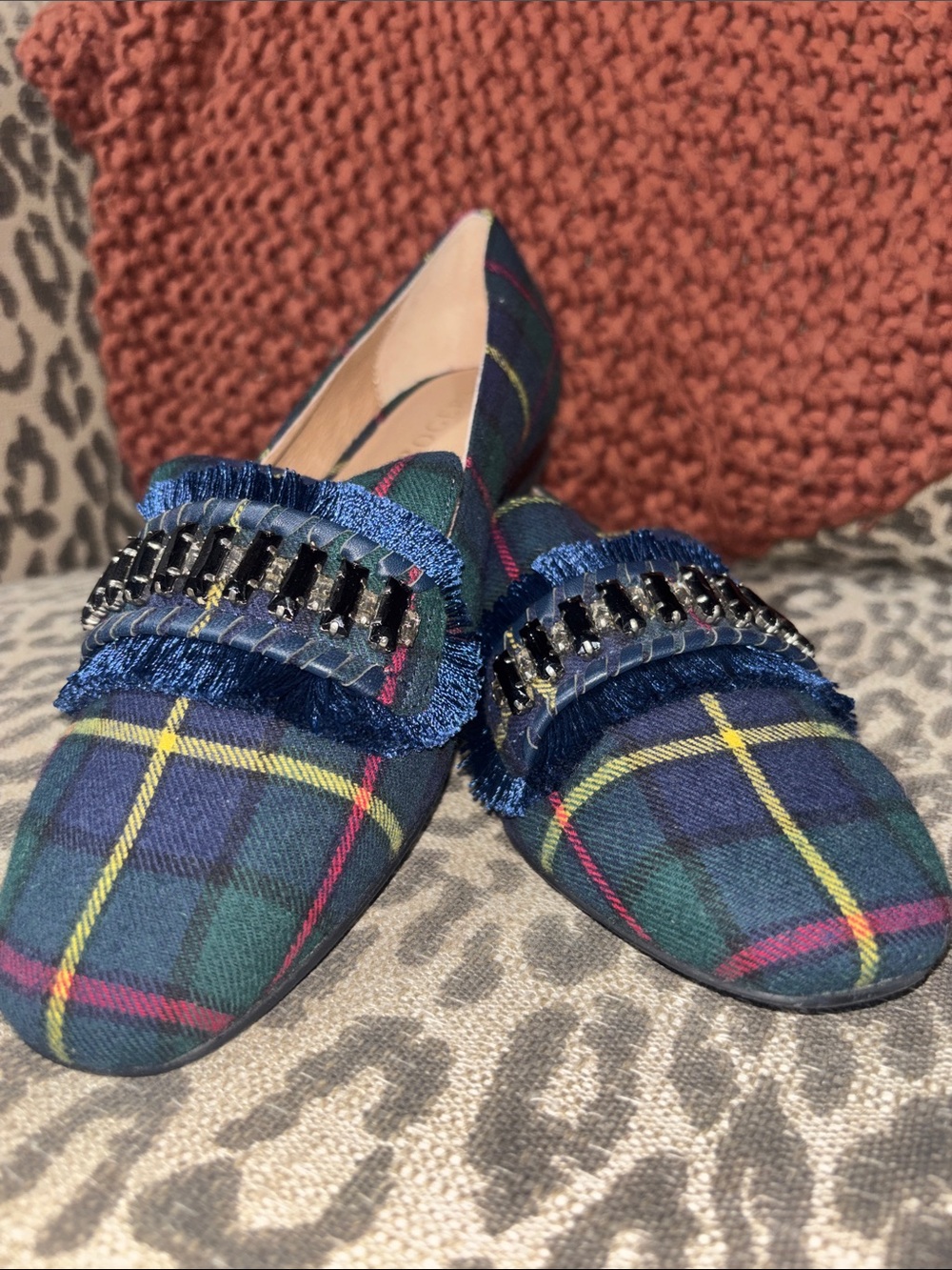 Jack Rogers flats tartan plaid embellished fringe shoe classic preppy style 6